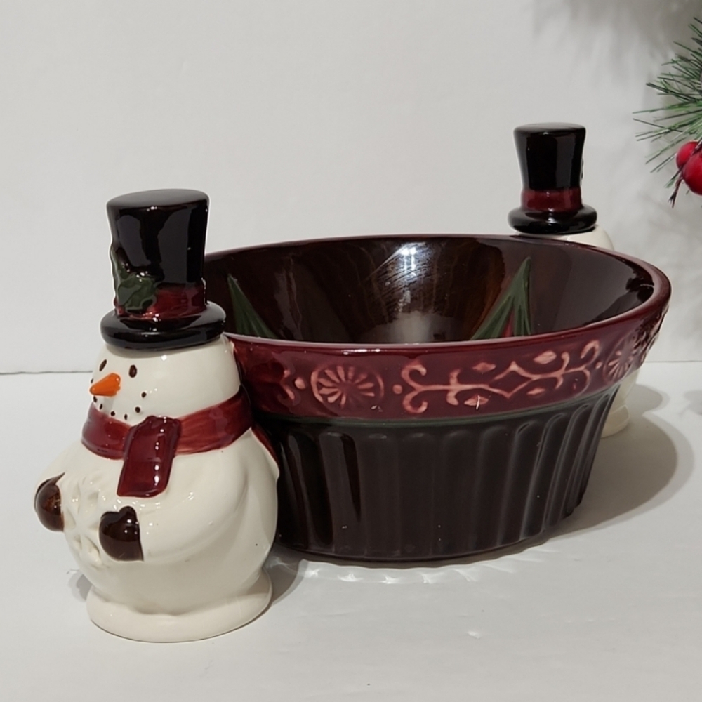 Grasslands Road Snowman Christmas "Dip In" Bowl and Spreaders